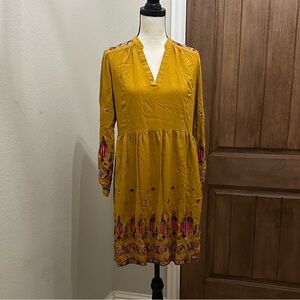 Anthropologie Floreat - Raella Yellow Gold Embroidered Mini Dress EUC